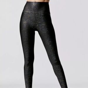 Carbon38 Black Luxe Metallic Striped High Rise 7/8 Legging